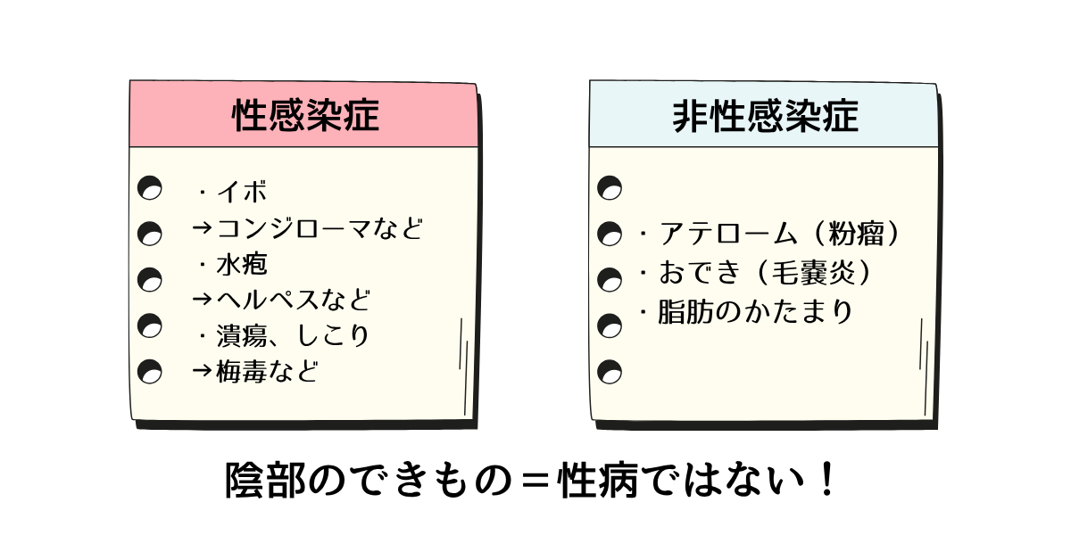 性感染症と非性感染症のできものについて違いを説明