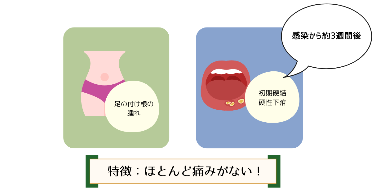 第一期梅毒の症状の特徴を説明するイラスト