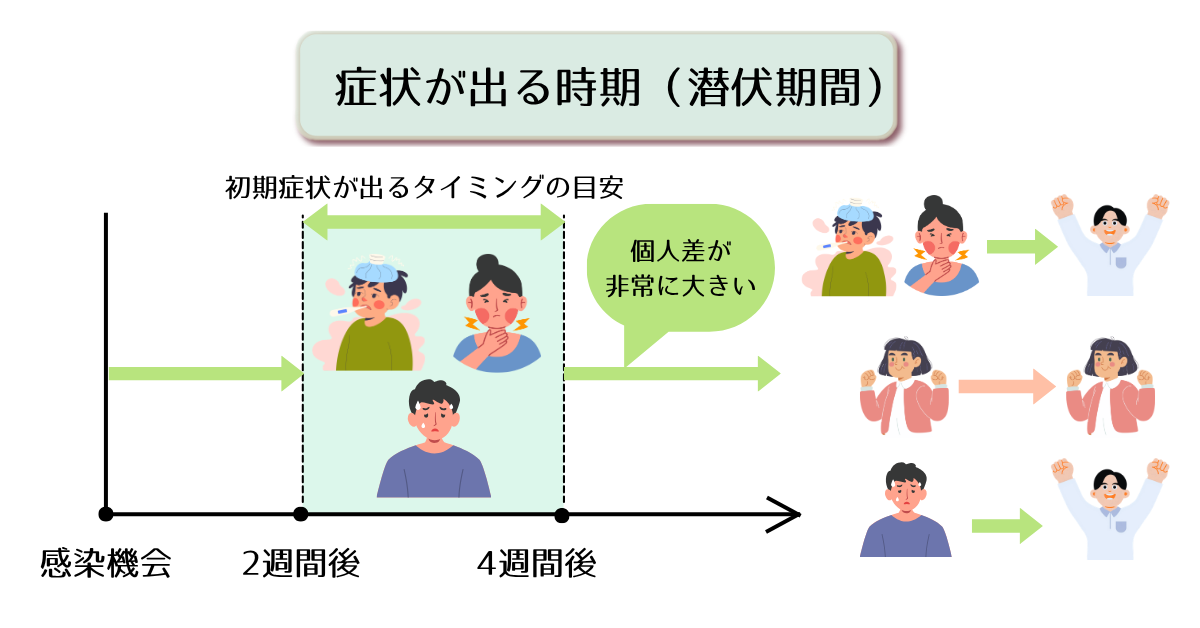 HIVの潜伏期間は個人差があることを説明した図